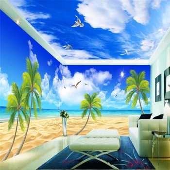бейбехан Голубое небо облака пляж весь дом фотообои на заказ 3D художественные обои ресторан диван фон 3D обои фреска