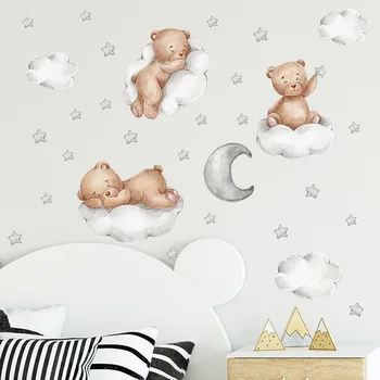 Медведь Облако Луна Звезда Наклейки на стены Детская спальня Гостиная Наклейка для украшения стен для мальчиков decoracion