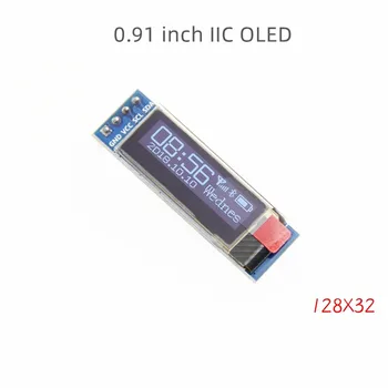 0,91-дюймовый OLED-дисплей, модуль последовательного порта IIC 12C SPI, 4-контактный разъем, бело-синий цвет.