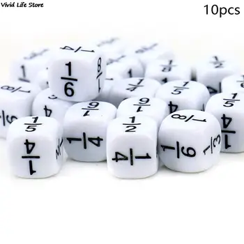 10 шт./компл. 16*16 мм Дробные Кубики Белые Дробные Числа Кубики Монтессори Развивающие Детские Математические Игрушки для Детских Игр Игрушки