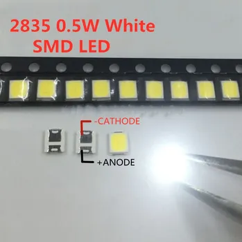 100шт SMD LED 2835 Белый Чип 0.5 Вт 3В 150мА 50-55ЛМ Ультра Яркий SMT 0.5 Вт Поверхностное Крепление Печатной Платы Светодиодная Лампа 