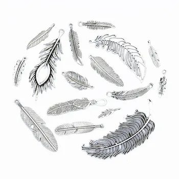 16 ШТ смешанного винтажного металлического сплава Античного серебряного цвета, подвески с перьями, подвески-подвески для изготовления ювелирных изделий