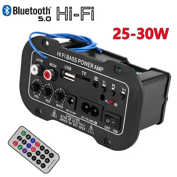 2-канальная плата усилителя динамика Bluetooth Diy Автоматическая цифровая карта Aux Tf Hifi Bass 25-30 Вт Модуль усилителя мощности 110 В 220 В 12 В 24
