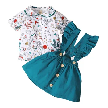 2 предмета, юбка для маленькой девочки, костюм-двойка, свежая рубашка с коротким рукавом в цветочек и однотонная короткая юбка на подтяжках от 1 до 5 лет