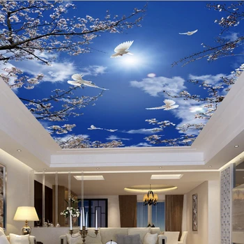2018 53 Потолочная пленка с УФ-печатью Blue Sky Plafond Tendu с цветами Сакуры для покрытия потолка