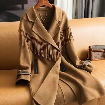 2022 Новые осенне-зимние женские модные шерстяные пальто, женские повседневные шерстяные и смесовые куртки средней длины, женские однотонные куртки S52