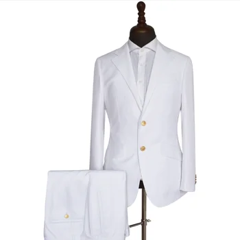 2023 Белые однотонные мужские костюмы, куртка приталенного кроя, 2 предмета, официальный костюм /для свадьбы, классическая одежда для брака жениха/Для делового юриста, блейзер, брюки