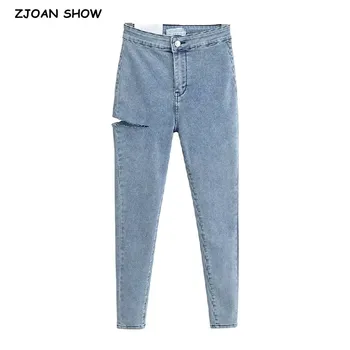 2023 Винтажные узкие джинсы-карандаш с разрезом на бедрах и высокой талией, женские облегающие джинсовые брюки-стрейч, джинсовые обтягивающие брюки полной длины