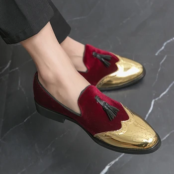 2023 Классическая роскошная мужская обувь с красной кисточкой, размер 46-47, мужские модельные кожаные туфли на низком каблуке, свадебные туфли для мужчин, повседневная обувь