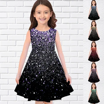 2023 Летнее платье без рукавов с 3D принтом для девочек, модное платье принцессы с 3D принтом, красивое платье с цветочным рисунком для девочек