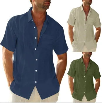 2023 Летняя Новая мужская футболка с короткими рукавами из хлопка и льна Со светодиодной подсветкой, Повседневная мужская футболка, Мужская дышащая рубашка S-3XL