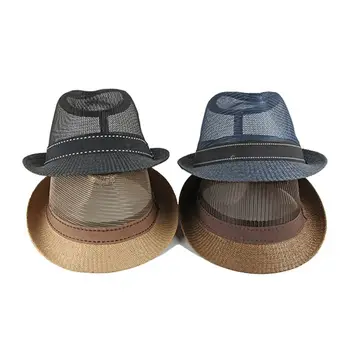 2023 Новая модная солнцезащитная сетчатая шляпа Классический джазовый головной убор Мужские шляпы Взрослые шляпы-котелки для стариков Ретро Летняя защита от солнца на открытом воздухе