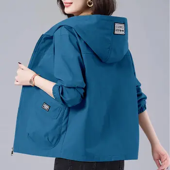 2023 Новая осенняя женская куртка, ветровка с капюшоном, повседневные пальто с длинным рукавом, женская куртка, свободная верхняя одежда, куртки-бомберы