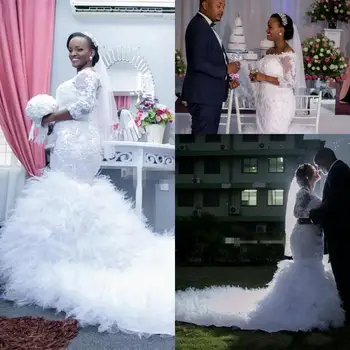 2023 Новое Африканское кружевное платье Русалки с большим шлейфом, свадебное платье большого размера, свадебные платья
