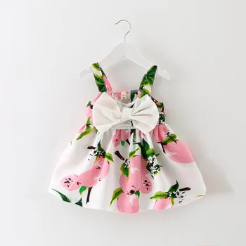 2023 Новое летнее платье для девочек с лимонным принтом, юбка на подтяжках без рукавов для маленьких девочек, платья для новорожденных, платье принцессы, одежда