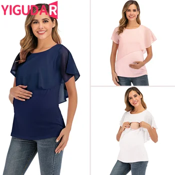 2023 Новые летние женские футболки для беременных и кормящих, женский топ с запахом для беременных и кормящих, двухслойная блузка без рукавов, футболка