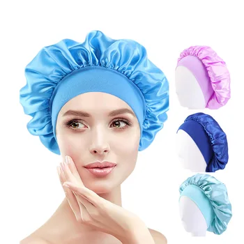 2023 новый женский ночной колпак из атласа для ванной комнаты, 1 шт., однотонная эластичная шапочка для волос, для повседневного использования и красоты
