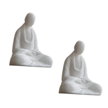 2X Мини-белая керамическая статуя Будды Медитирующий монах Статуя Будды в стиле дзен Украшение дома