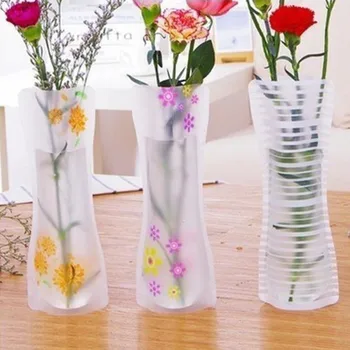 3 шт. Портативная экологичная Цветочная милая складная ваза для свадебного офиса, украшения для дома, Случайная пластиковая ваза для цветов из ПВХ