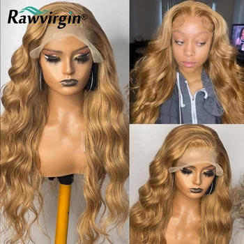 30-дюймовая волна цвета медовой блондинки с прозрачным кружевом 13x4 из натуральных волос на кружеве для женщин, парики из натуральных волос с Т-образной частью 180%