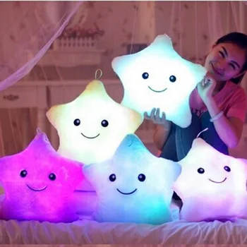35 см Светящаяся подушка, подушка с красочными звездами, подушка со светодиодной подсветкой, Плюшевая подушка, мягкая светящаяся плюшевая игрушка, подарок на день рождения для детей