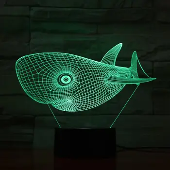 3D лампа со светодиодной подсветкой, настольная лампа с милой головой акулы, ночник, детский ночник, визуальные светодиодные ночные светильники, Иллюзия декора, свет 803