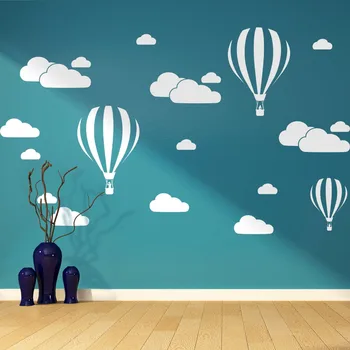 3D мультфильм Воздушный шар Белые облака Наклейки на стену Для детей Обои для детских комнат Домашний декор Спальня Художественная роспись из ПВХ