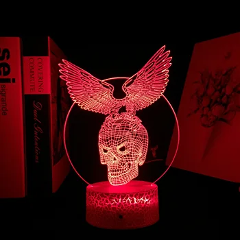 3D Светодиодный ночник с сенсорным пультом дистанционного управления Skull Eagle, красочная акриловая настольная лампа для крутого подарка, атмосфера для вечеринки, декор, Прямая поставка