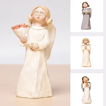 4 Стиля Милая статуэтка Ангела из смолы, фигурка девушки-феи, Подарки на Рождество, Скульптура для крещения, Вырезанная в память о молитве
