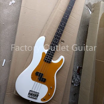 4-Струнная белая электрическая бас-гитара с накладкой из розового дерева и золотой накладкой на заказ
