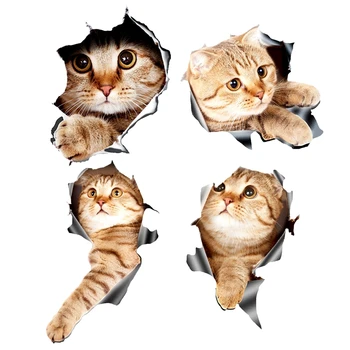 (4 шт.) 3D наклейки с кошками для автомобиля, наклейка на окно, грузовик, машину, ноутбук или Ipad
