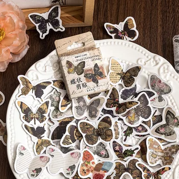 46шт Винтажная иллюстрация бабочки, декоративная наклейка, Канцелярские принадлежности 