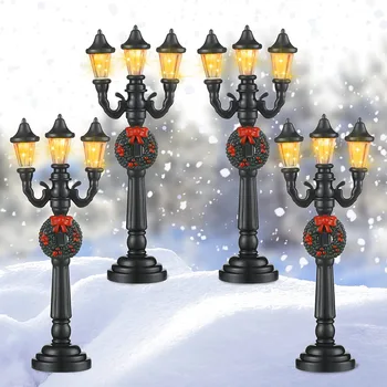 4Шт Мини Рождественский фонарный столб, лампа для поезда, Миниатюрный уличный фонарь, декоративный уличный фонарь для самодельного кукольного домика, Деревенская дорожка
