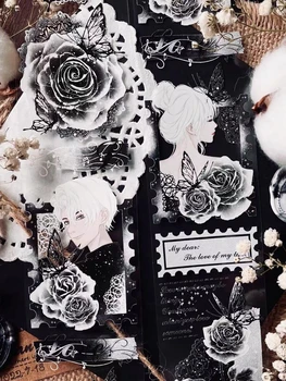 5-метровый рулон винтажной ленты с цветочным рисунком черной розы и кристаллами