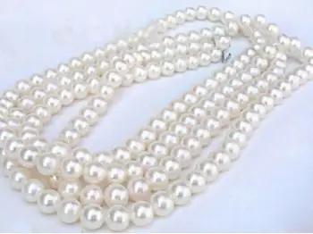 50 дюймов 7-8 мм AAAA Идеальное ожерелье из белого жемчуга Akoya с пряжкой из 14 карат золота-