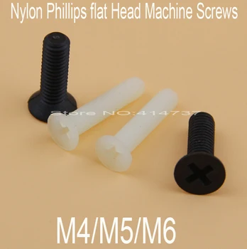 50 шт./лот M4 / M5 /M6 Черный нейлоновый пластик Philips (Крестообразно Утопленный) Длина винта с потайной головкой 6 мм-40 мм