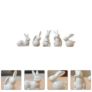 5шт Белых керамических фигурок Кроликов, Милые Керамические украшения для рабочего стола Белого Кролика, Скульптуры Кроликов, Поделки для кроликов, Декор
