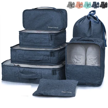 7 шт./компл., сумки для хранения багажа большой емкости для упаковки кубиков, Одежда, нижнее белье, Косметический органайзер для путешествий, сумка для туалетных принадлежностей