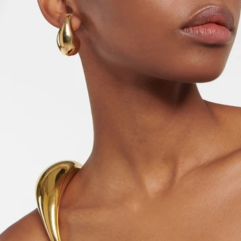 AENSOA, Полупустые серьги-капли из нержавеющей стали золотого цвета, женские ювелирные изделия INS, модные пухлые Металлические Модные серьги
