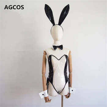 AGCOS Изготовленный на заказ прозрачный косплей-костюм для девочки-кролика, женские костюмы для кроликов, комбинезоны, сексуальный косплей