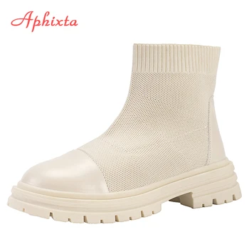 Aphixta 2022, Зимние водонепроницаемые короткие ботинки на платформе, женские двухслойные ботинки из эластичной ткани На толстой подошве, Модная дышащая обувь