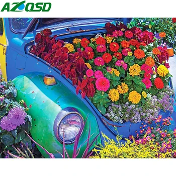 AZQSD Раскраска рисунков по номерам Цветок Хризантема, Раскраска по номерам Для взрослых, Автомобиль, Акриловая краска, Украшение стен дома, спальни