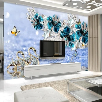 beibehang papel de parede 3d Роскошный Лебедь Синий Цветок Водяной знак Ювелирные изделия телевизор Фон стены обои обои для домашнего декора
