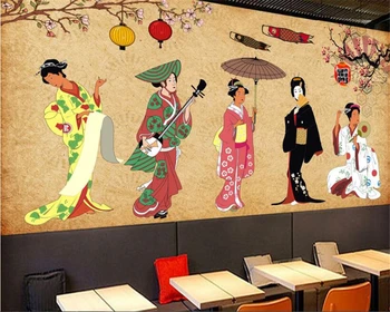 beibehang papel de parede Украшение интерьера шелковой тканью 3d обои Японский винтажный персонаж магазин ресторан фон стены