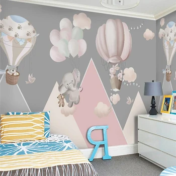 beibehang пользовательские обои Детская комната современный минималистичный мультфильм животных воздушный шар мальчик девочка 3d наклейки на стену обои для спальни
