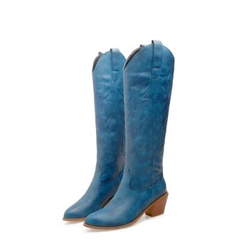BLXQPYT Zapatos De Mujer / 2022 г. Рыцарские сапоги в западном стиле с вышивкой; Сезон осень-зима; Теплые Коричневые Длинные Женские ботинки; Большие Размеры 54 M7771