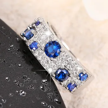 CAOSHI, ярко-синее/белое кольцо с цирконием для женщин, модные аксессуары серебристого цвета для вечеринки на церемонии помолвки