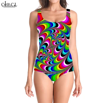 CLOOCL Цельный купальник Красочная Одежда с принтом Vortex Illusio, Подходящая для женщин Для плавания и серфинга, Летний Облегающий купальник