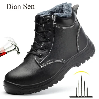 Diansen, черные ботинки со стальным носком для мужчин, женские рабочие ботинки, зимние ботинки, защитная обувь, защита от проколов, Пуленепробиваемые боевые ботинки