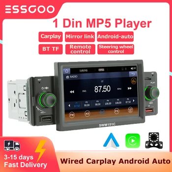 ESSGOO 1Din MP5 Плеер Автомобильный Радиоприемник Carplay Android Auto Авторадио Стерео 5-Дюймовый Сенсорный Экран Bluetooth Универсальный Мультимедийный Плеер